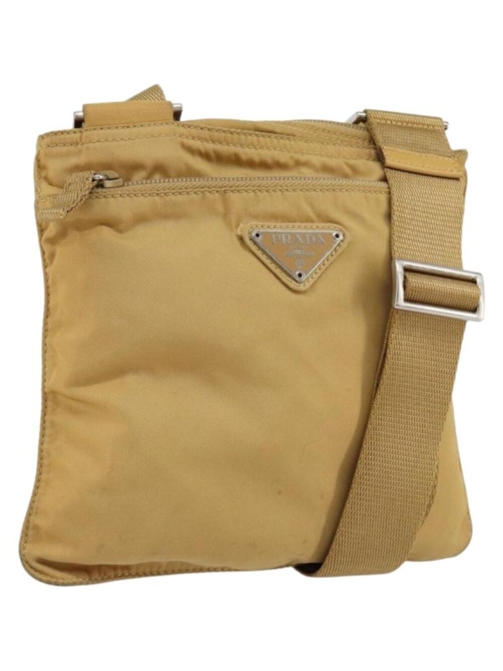 PRADA Shoulder Bag Nylon Beige Silver